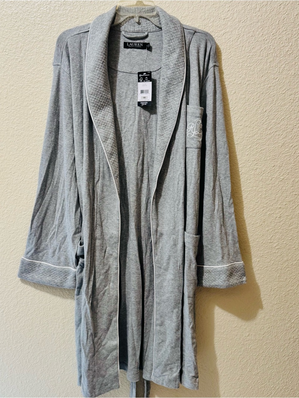 Lauren Ralph Lauren Women's Gray Shawl Collar Robe 1X